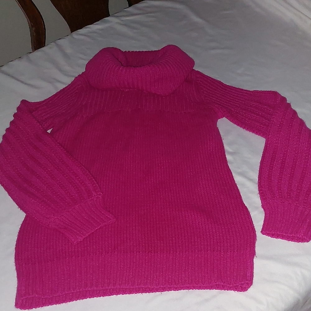 a.n.a Vibrant Pink Cowl Neck Sweater Size M Puffy Arms Cute Style Size M